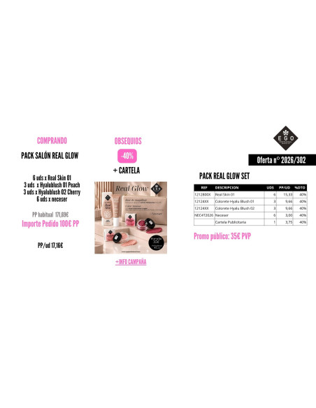 Real Glow Set base de maquillaje tratante y mousse colorete con ácido hialuronico