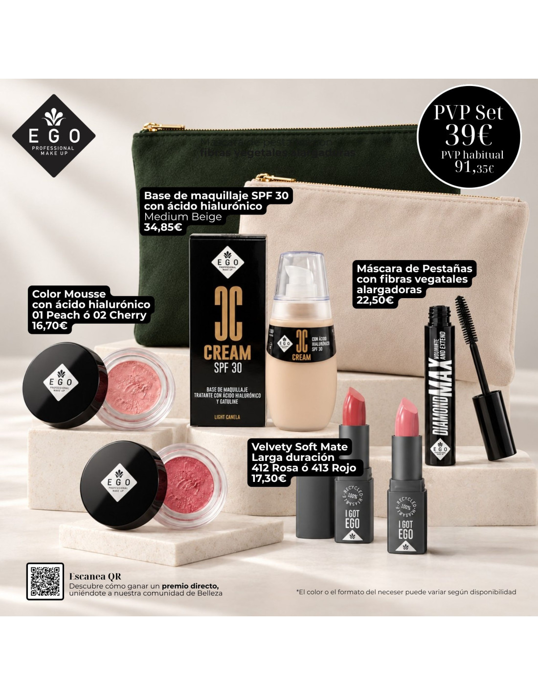 Set CC Cream factor de proteccion 30 con blush y mascara alargadora